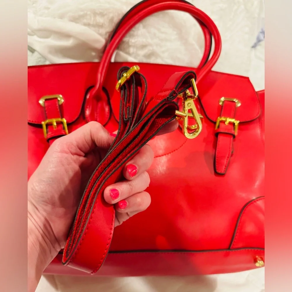 Vintage! Segolene Paris Red Leather Satchel, Large, Dust Bag Included, NWT - Picture 10 of 11